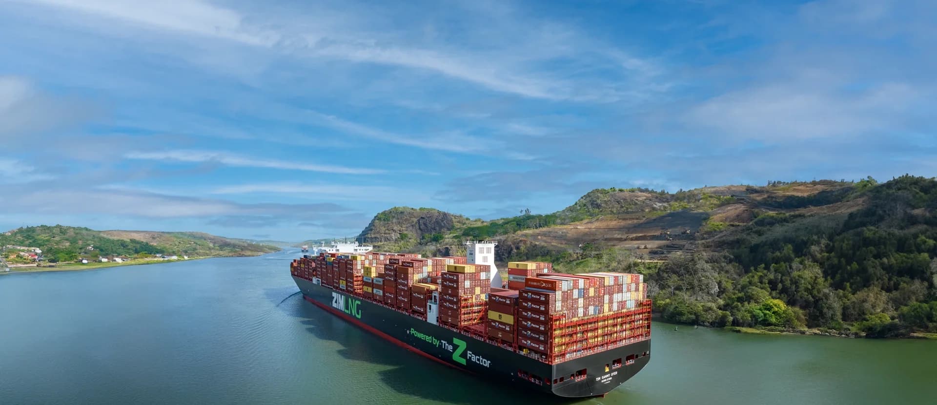 ZIM LNG container ship sailing through Panama Canal